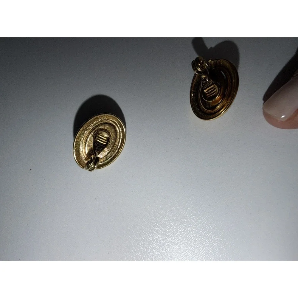 Monet Gold Tone White Cabochon Vintage Earrings 70's 80's